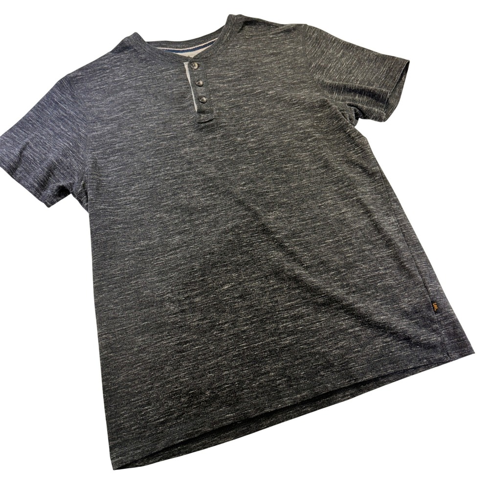 Lee Mens Henley Shirt Short Sleeve Heathered Charcoal Casual Tee Large 368B8